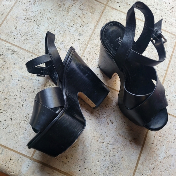 🍒MK🍒 5 INCH BLACK LEATHER CHUNKY HEELS - Picture 5 of 10